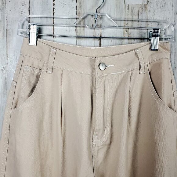 Shein Patched Detail Flap Pocket Wide Leg Jeans Khaki Size Small 4 - Picture 9 of 12